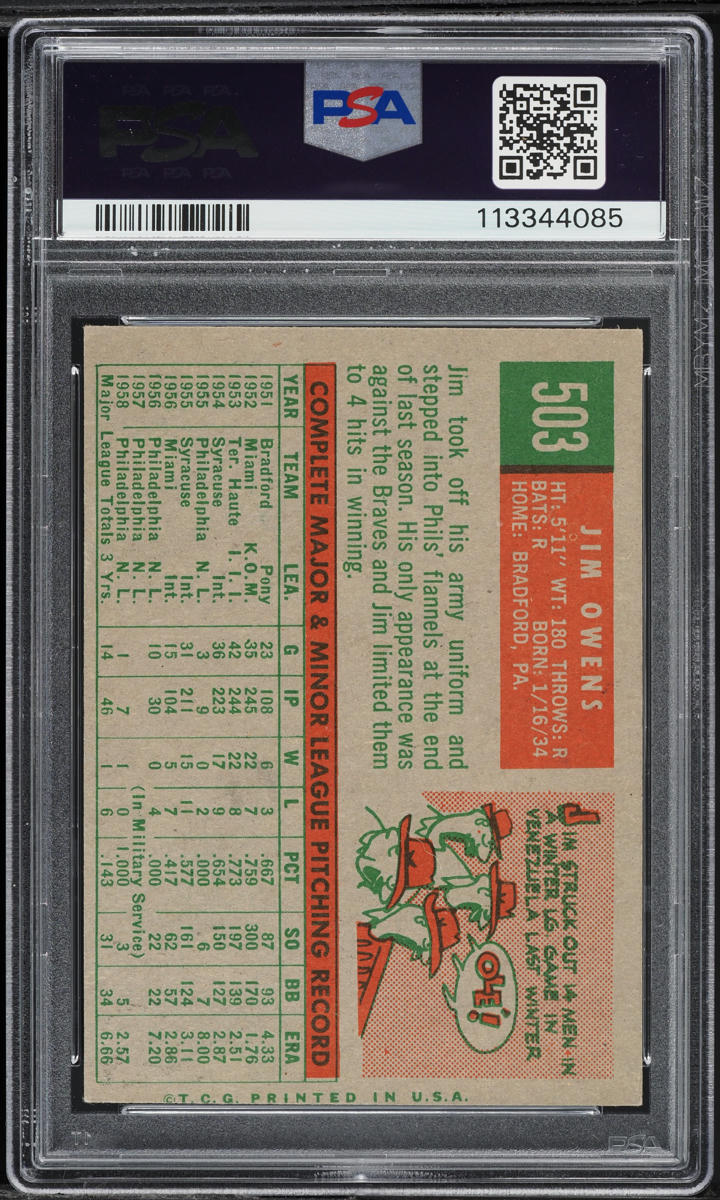 1959 Topps Jim Owens #503 PSA 4 VGEX