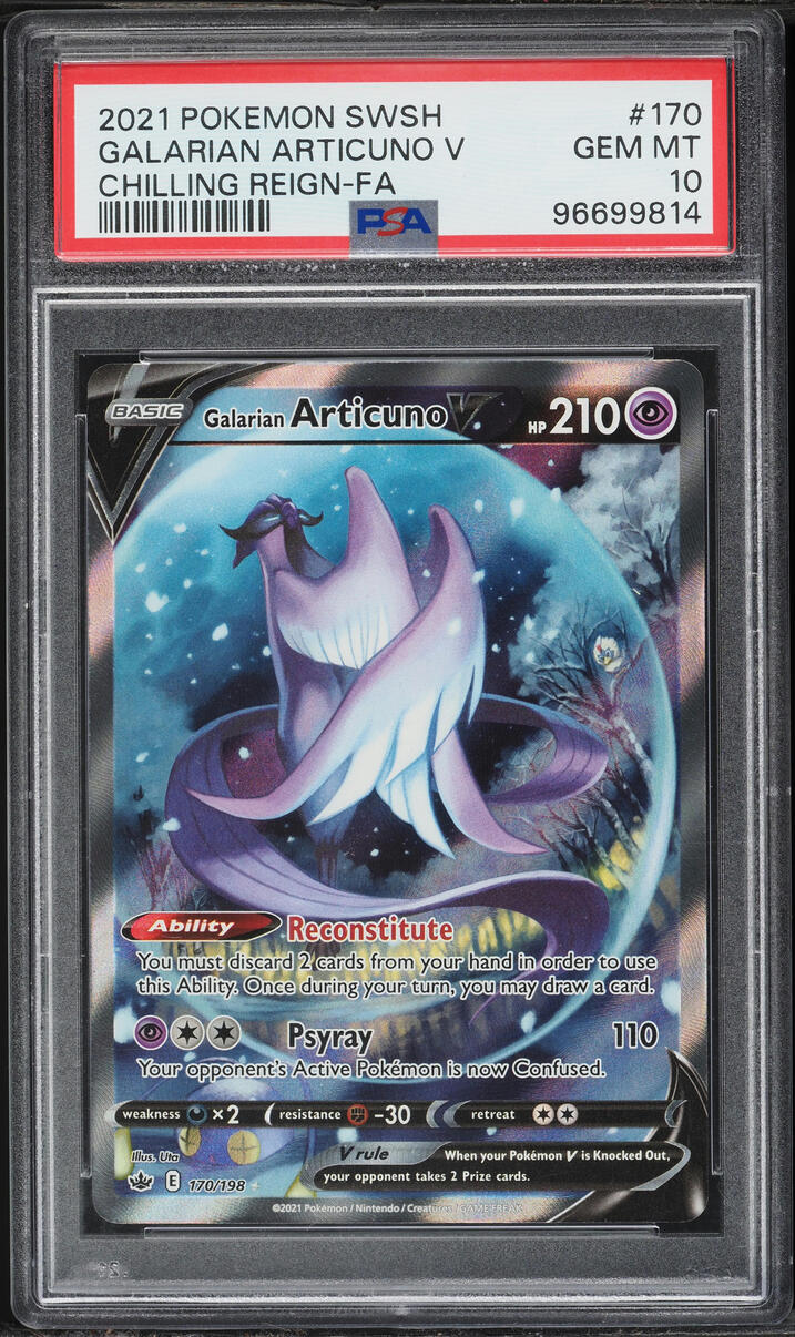 2021 Pokemon Sword & Shield Chilling Reign Alt Art Galarian Articuno V #170 PSA 10 GEM MINT