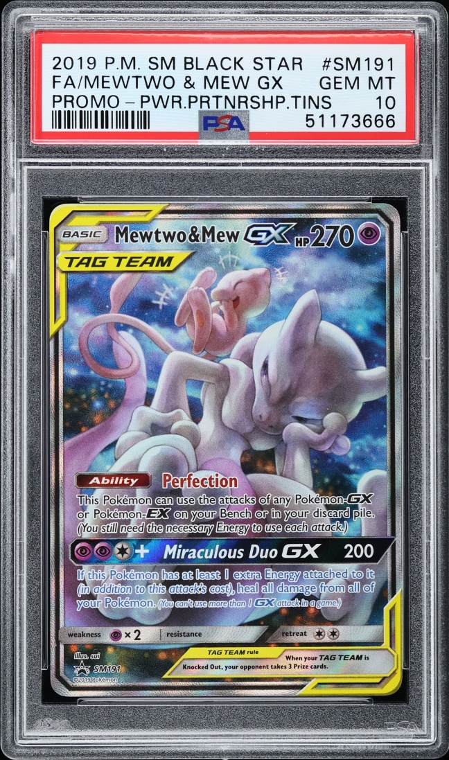 2019 Pokemon Sun & Moon Promo Power Partnership Tins Full Art Mewtwo & Mew GX #SM191 PSA 10 GEM
