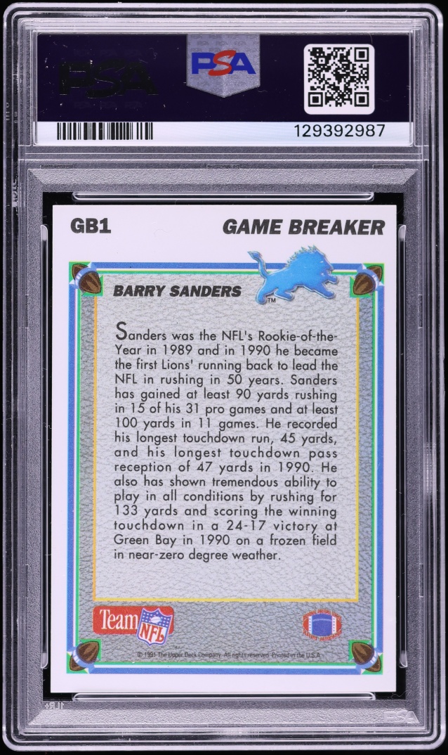 1991 Upper Deck Game Breakers Hologram Barry Sanders #GB1 PSA 8 NM-MT