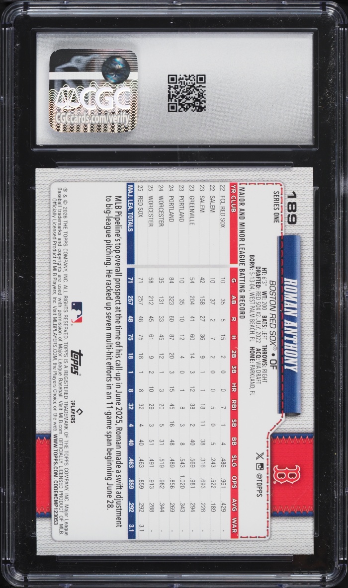2026 Topps Roman Anthony ROOKIE #189 CGC 10 GEM MINT