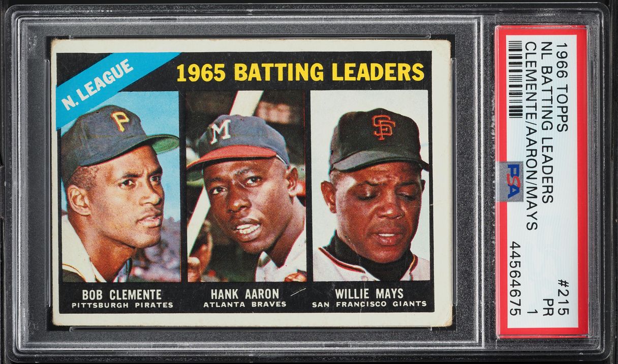 1966 Topps Willie Mays Hank Aaron Roberto Clemente NL BATTING LDRS #215 PSA 1 PR