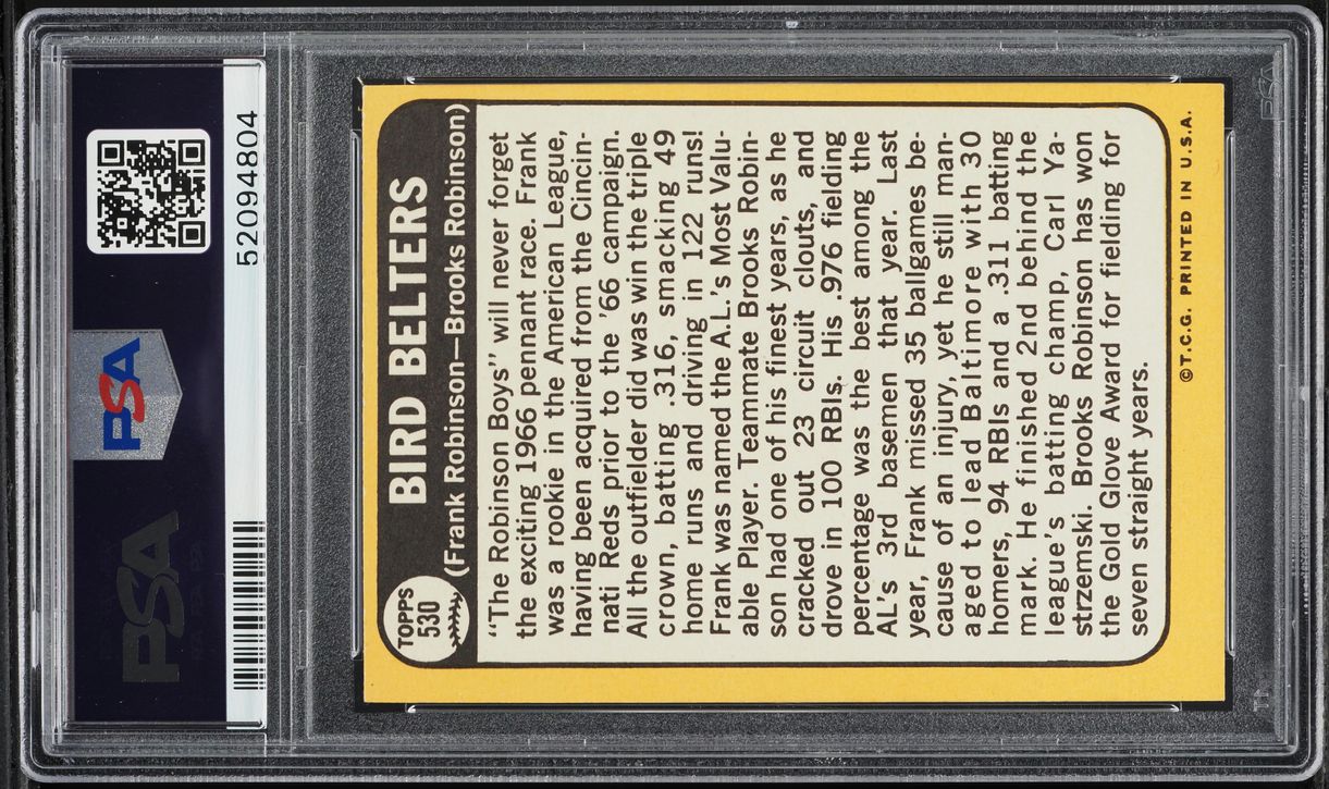 1968 Topps Frank Robinson & Brooks Robinson BIRD BELTERS #530 PSA 7 NRMT