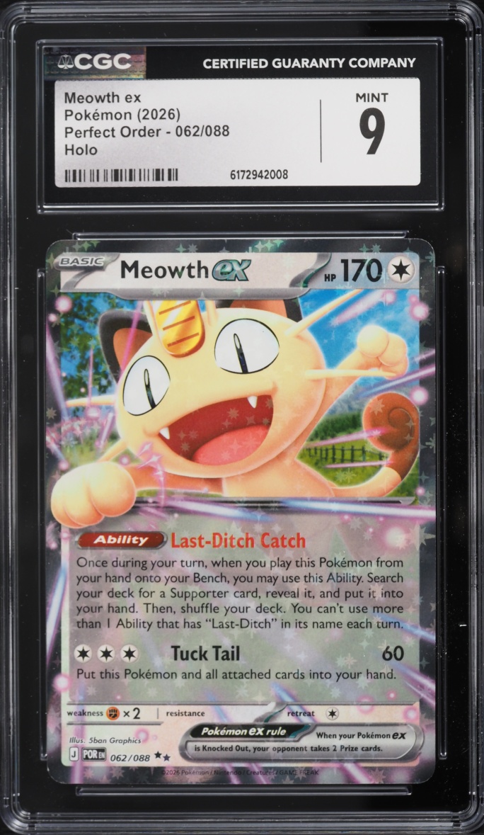 2026 Pokemon Mega Evolution Perfect Order Holo Meowth ex #62 CGC 9 MINT