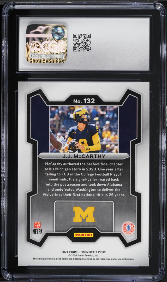 2024 Panini Prizm Draft Picks J.J. McCarthy ROOKIE #132 CGC 10 GEM MINT