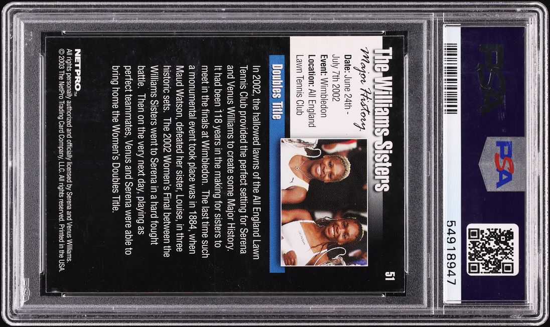 2003 Netpro Tennis Serena & Venus Williams Sisters ROOKIE #51 PSA 9 MINT