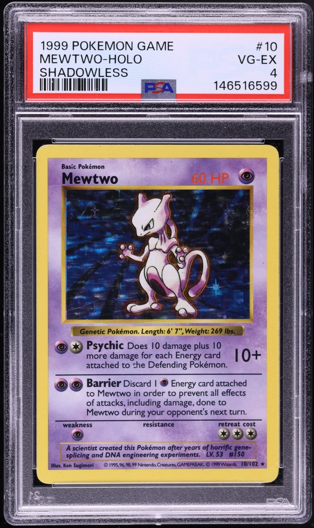 1999 Pokemon Base Set Shadowless Holo Mewtwo #10 PSA 4 VGEX