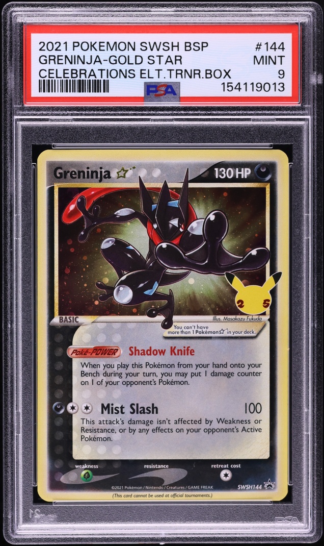 2021 Pokemon Sword & Shield Promo Celebrations ETB Holo Greninja Gold Star #144 PSA 9 MINT
