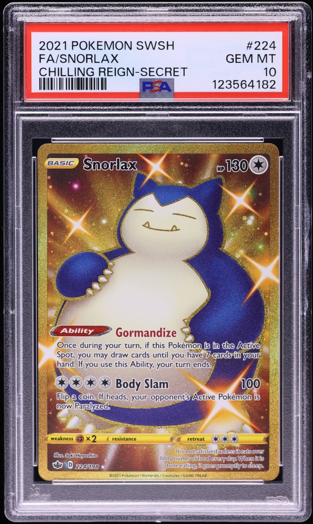 2021 Pokemon Sword & Shield Chilling Reign Gold Rare Snorlax #224 PSA 10 GEM MINT