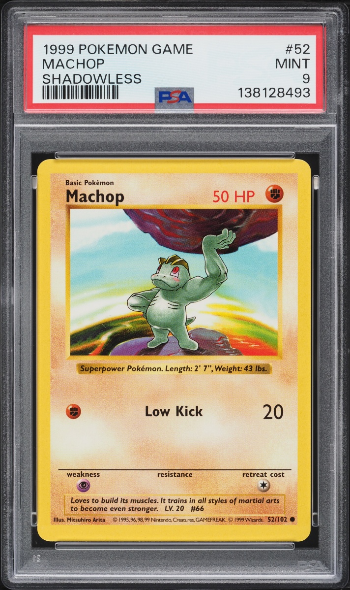 1999 Pokemon Base Set Shadowless Machop #52 PSA 9 MINT
