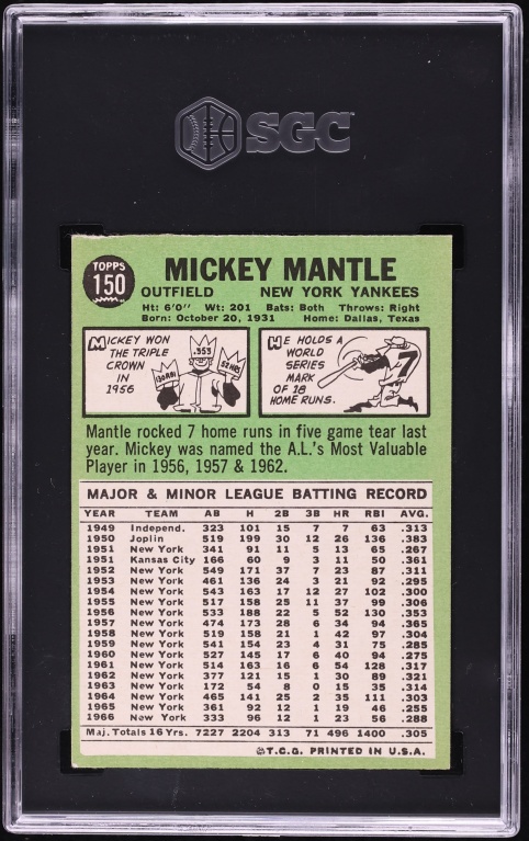 1967 Topps Mickey Mantle #150 SGC 6 EXMT