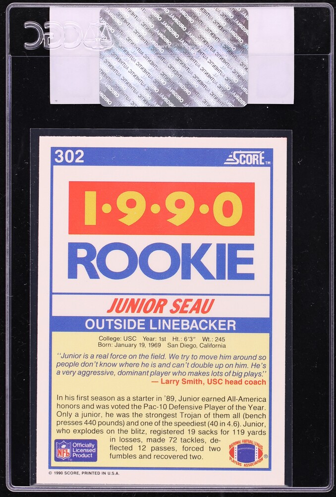1990 Score Football Junior Seau ROOKIE #302 CGC AUTH