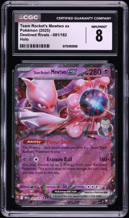 2025 Pokemon Scarlet & Violet Destined Rivals Holo Team Rocket's Mewtwo ex #81 CGC 8 NM-MT