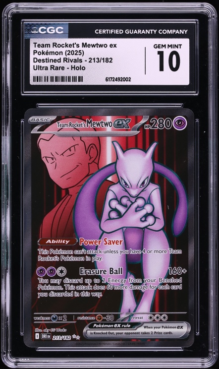 2025 Pokemon Scarlet & Violet Destined Rivals Full Art Team Rocket's Mewtwo ex #213 CGC 10 GEM
