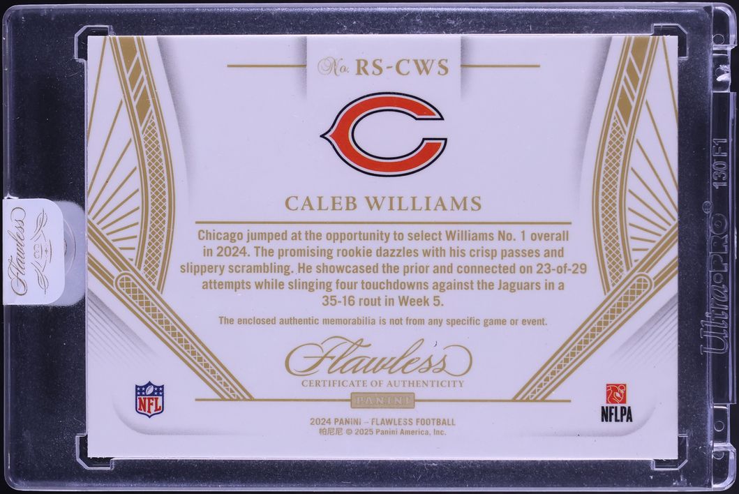 2024 Panini Flawless Showcase Silver Caleb Williams ROOKIE PATCH /20 #RS-CWS