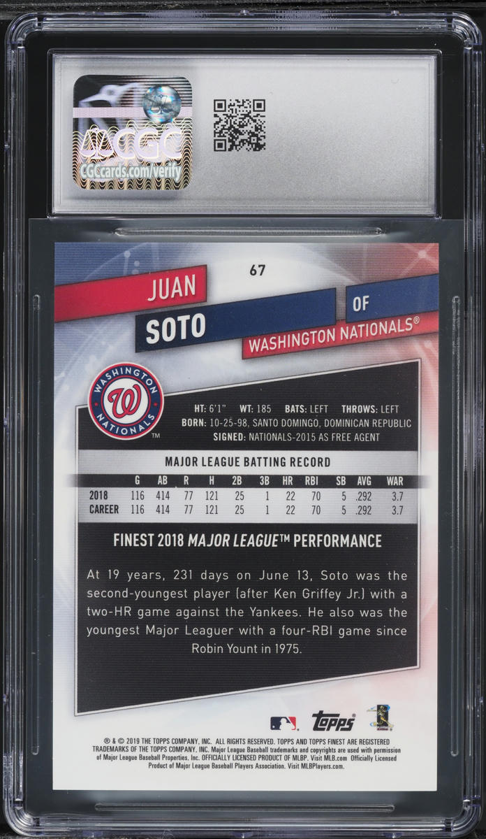2019 Finest Blue Refractor Juan Soto /150 #67 CGC 10 GEM MINT