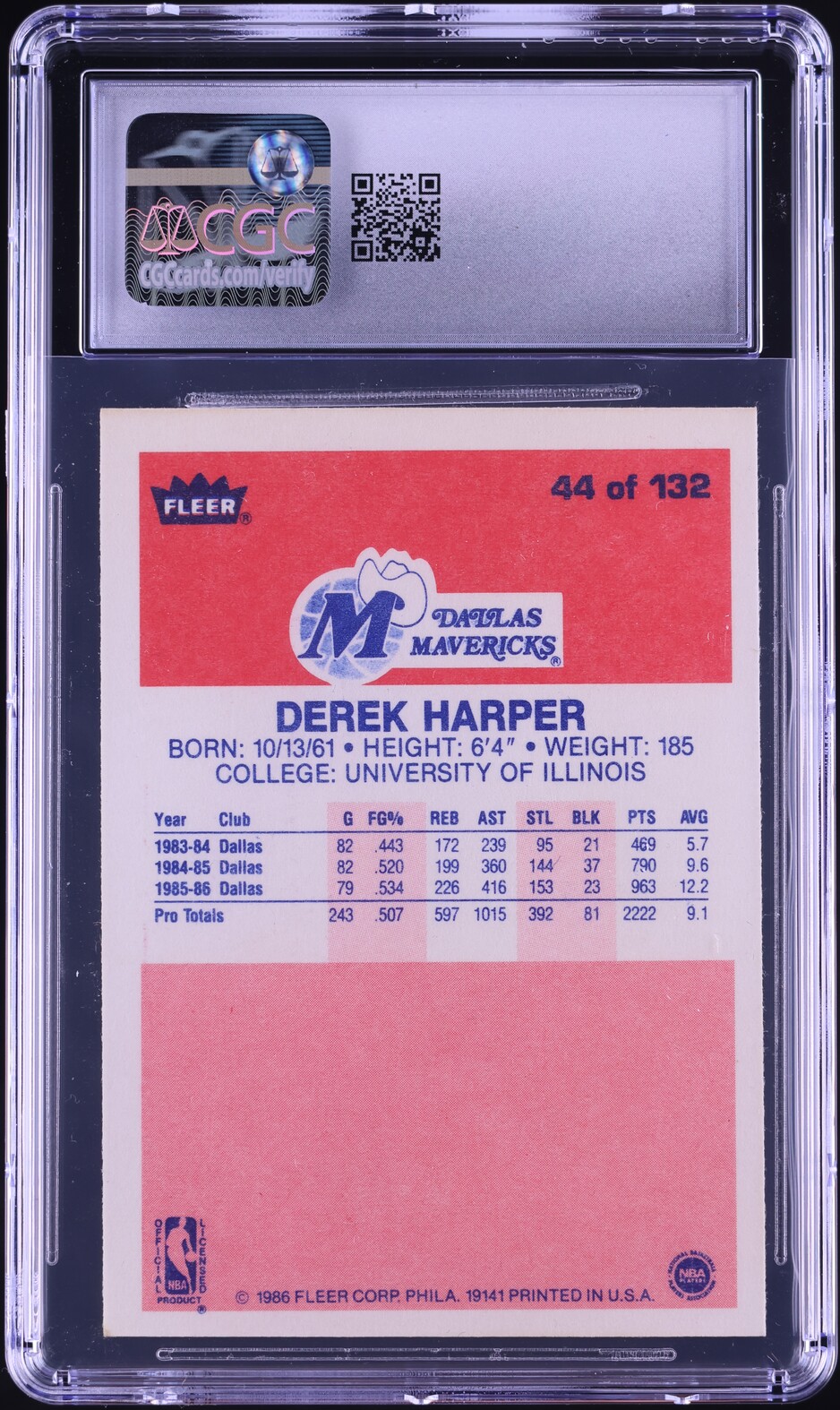 1986 Fleer Basketball Derek Harper #44 CGC 6.5 EXMT+
