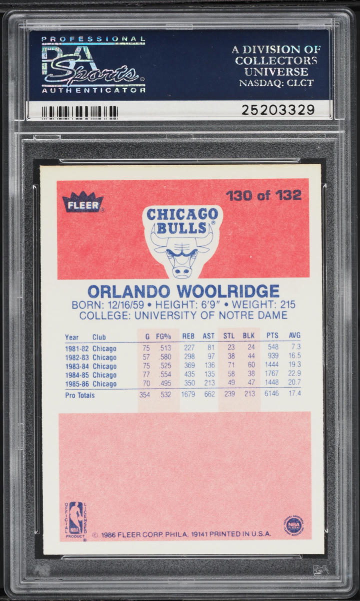 1986 Fleer Basketball Orlando Woolridge ROOKIE #130 PSA 10 GEM MINT