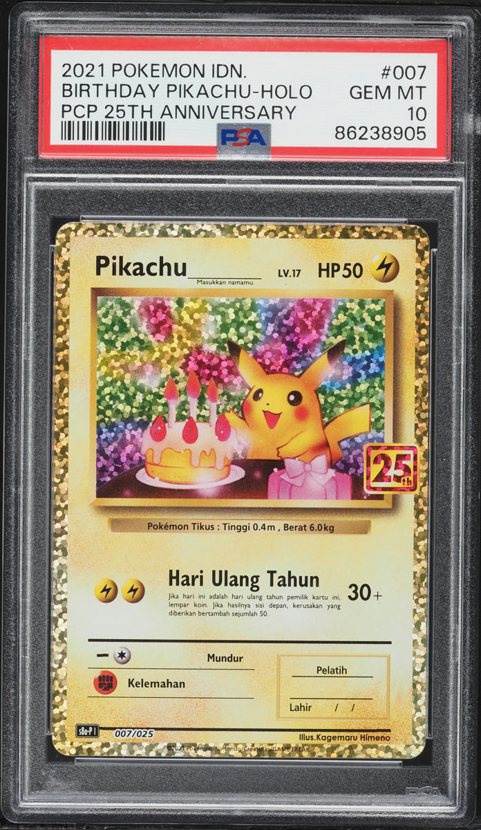 2021 Pokemon Indonesian SWSH 25th Anniversary Promo Holo Birthday Pikachu #7 PSA 10 GEM MINT