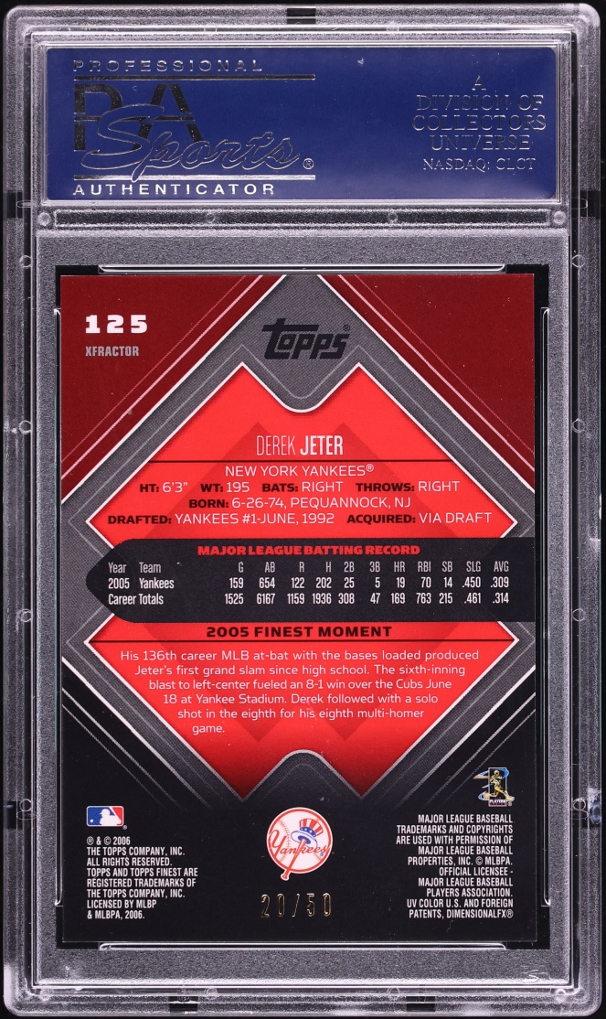 2006 Finest Green Xfractor Derek Jeter /50 #125 PSA 10 GEM MINT - Photo 2