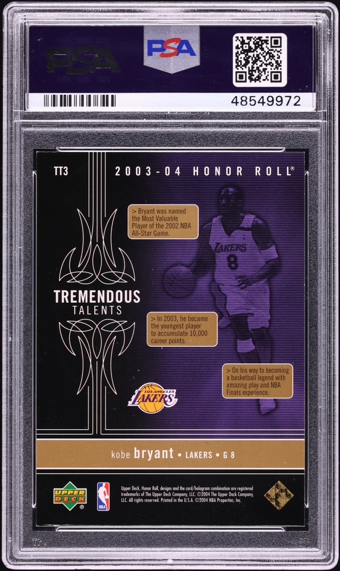 2003 Upper Deck Honor Roll Tremendous Talents Gold Kobe Bryant /25 #TT3 PSA 7 NRMT - Photo 2
