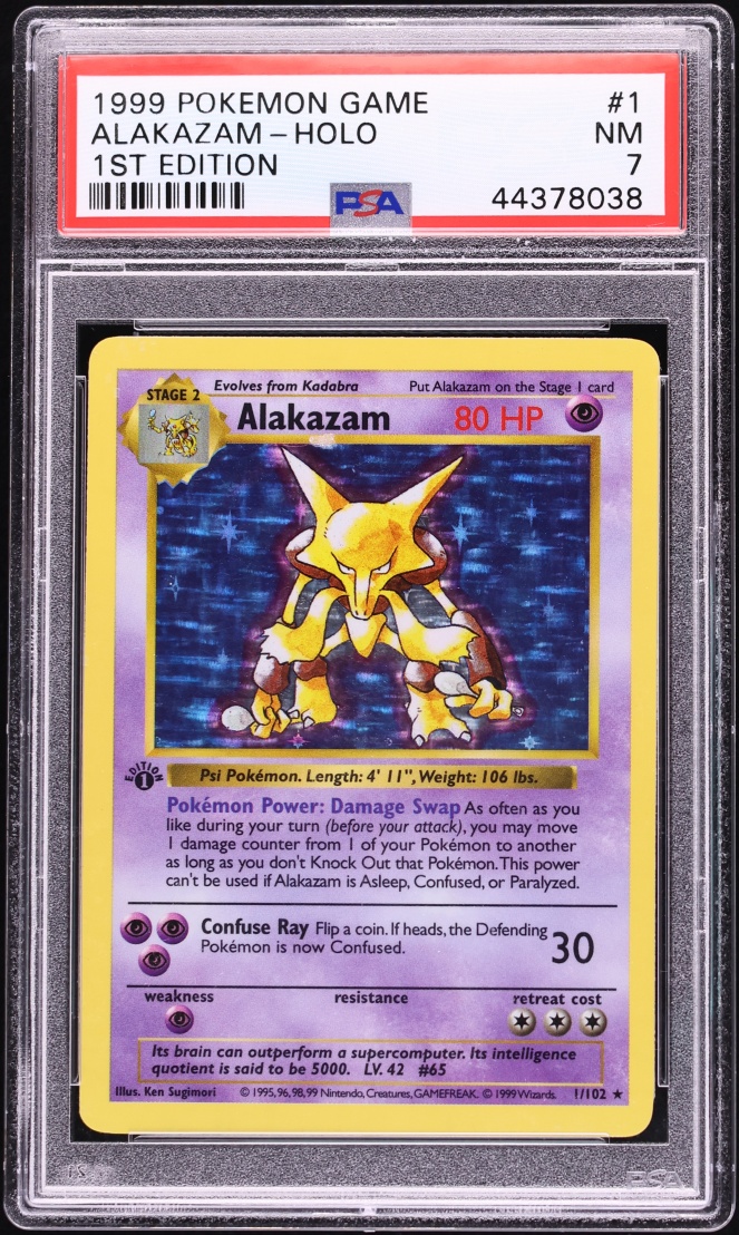 1999 Pokemon Base Set Shadowles 1st Edition Holo Alakazam #1 PSA 7 NRMT