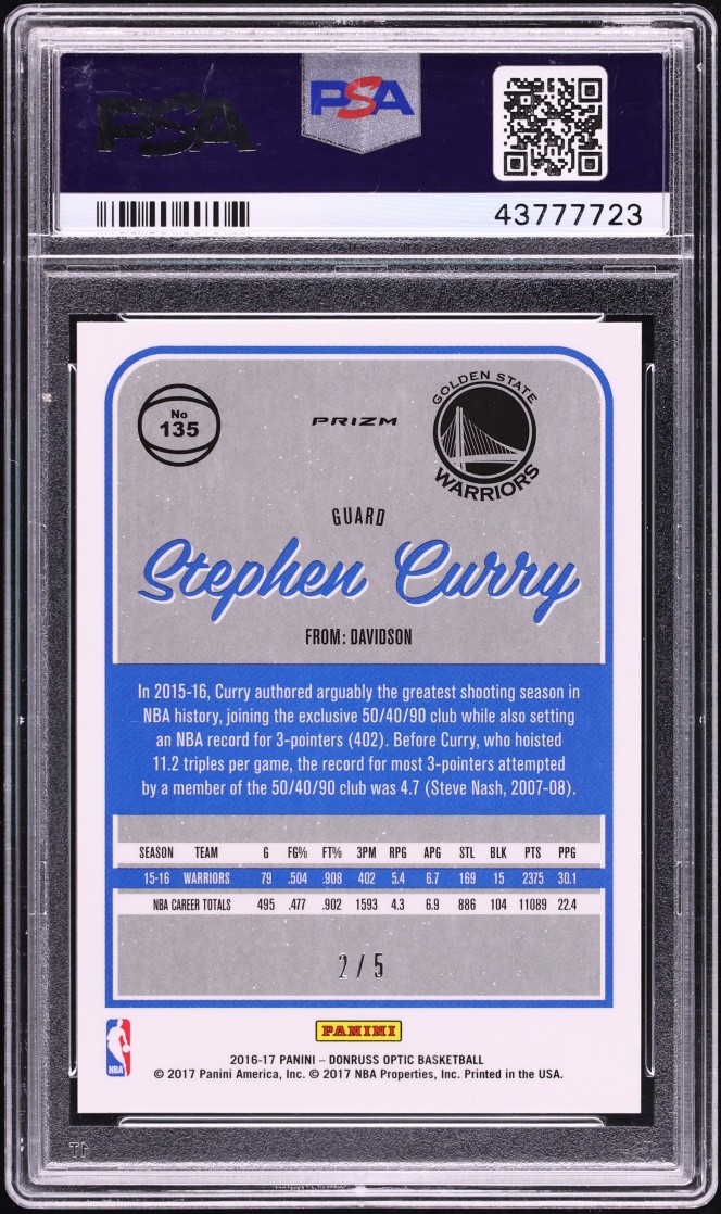 2016 Donruss Optic Green Stephen Curry /5 #135 PSA 10 GEM MINT - Photo 2