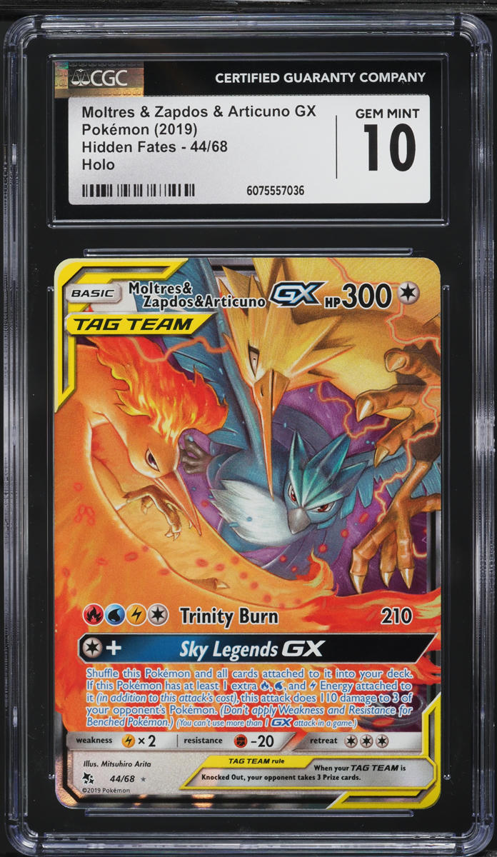 2019 Pokemon SM Hidden Fates Moltres & Zapdos & Articuno GX #44 CGC 10 GEM MINT