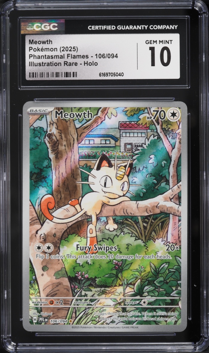 2025 Pokemon Mega Evolution Phantasmal Flames IR Meowth #106 CGC 10 GEM MINT