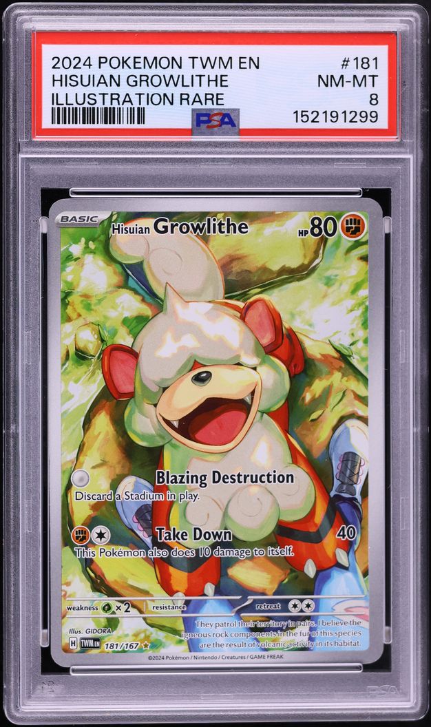 2024 Pokemon Scarlet & Violet Twilight Masquerade IR Hisuian Growlithe #181 PSA 8 NM-MT