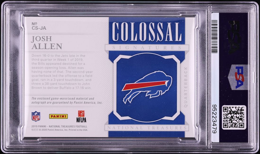 2020 National Treasures Update Colossal Prime Josh Allen GAME-USED PATCH AUTO DNA 10 /25 PSA 8 - Photo 2