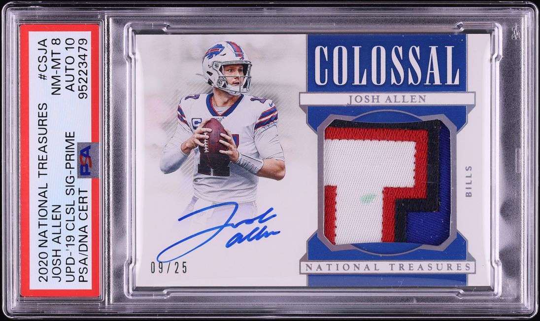 2020 National Treasures Update Colossal Prime Josh Allen GAME-USED PATCH AUTO DNA 10 /25 PSA 8