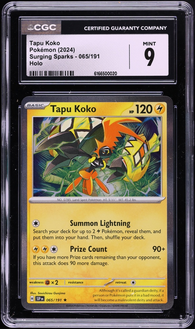 2024 Pokemon Scarlet & Violet Surging Sparks Holo Tapu Koko #65 CGC 9 MINT