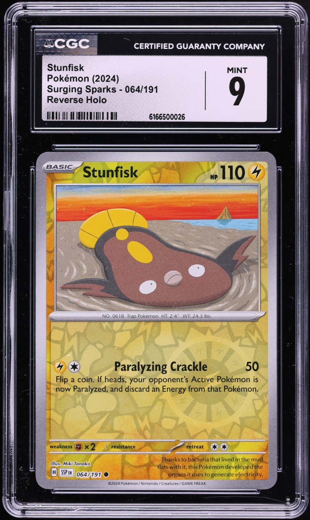 2024 Pokemon Scarlet & Violet Surging Sparks Reverse Holo Stunfisk #64 CGC 9 MINT