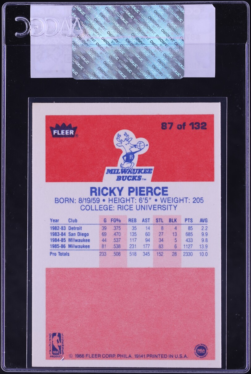 1986 Fleer Basketball Ricky Pierce #87 CGC AUTH