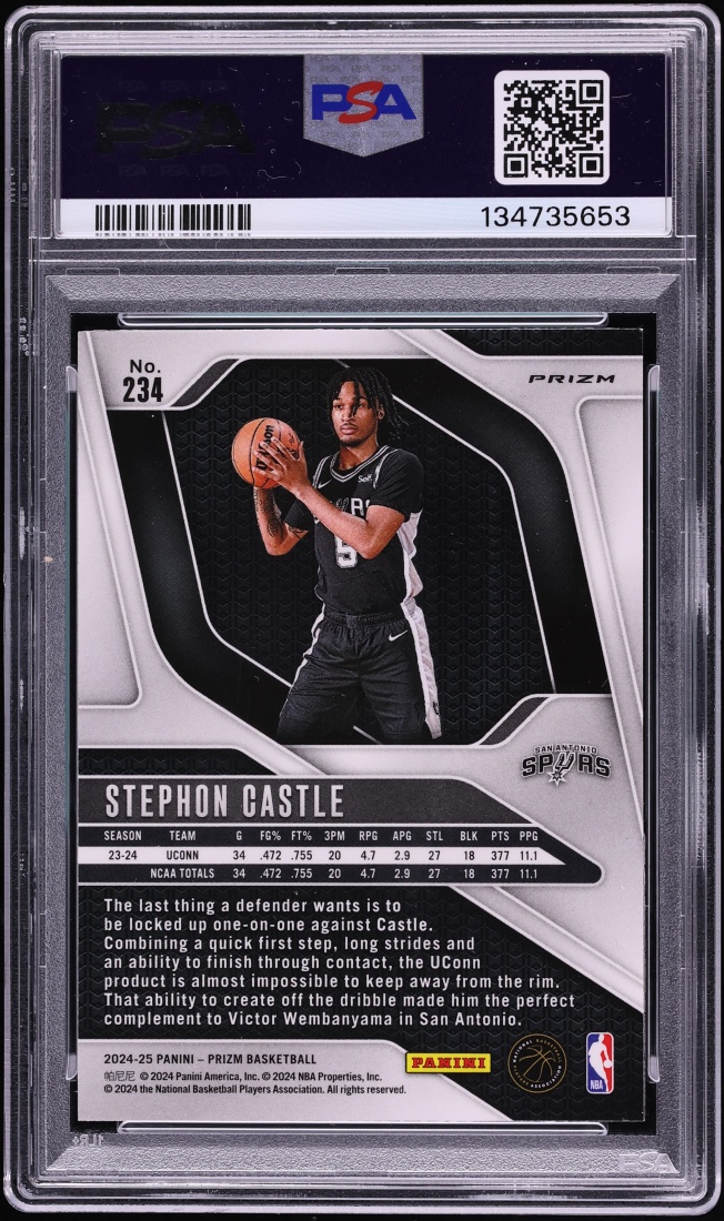 2024 Panini Prizm White Tiger Stripe Stephon Castle ROOKIE #234 PSA 9 MINT