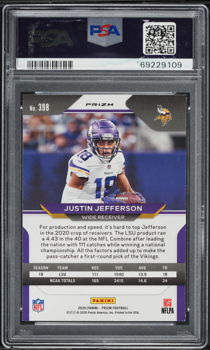2020 Panini Prizm No Huddle Justin Jefferson ROOKIE #398 PSA 9 MINT
