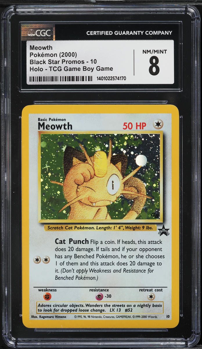 2000 Pokemon Game Boy Black Star Promo Holo Meowth #10 CGC 8 NM-MT