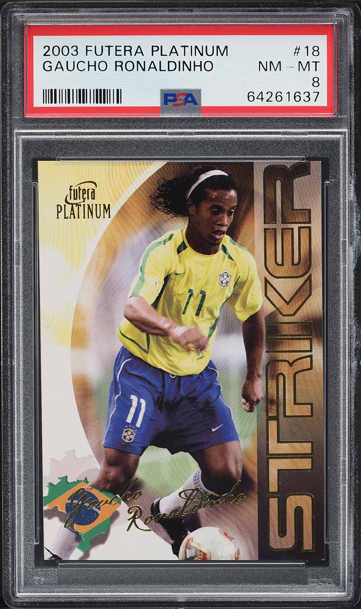 2003 Futera Platinum World Football Gaucho Ronaldinho #18 PSA 8 NM