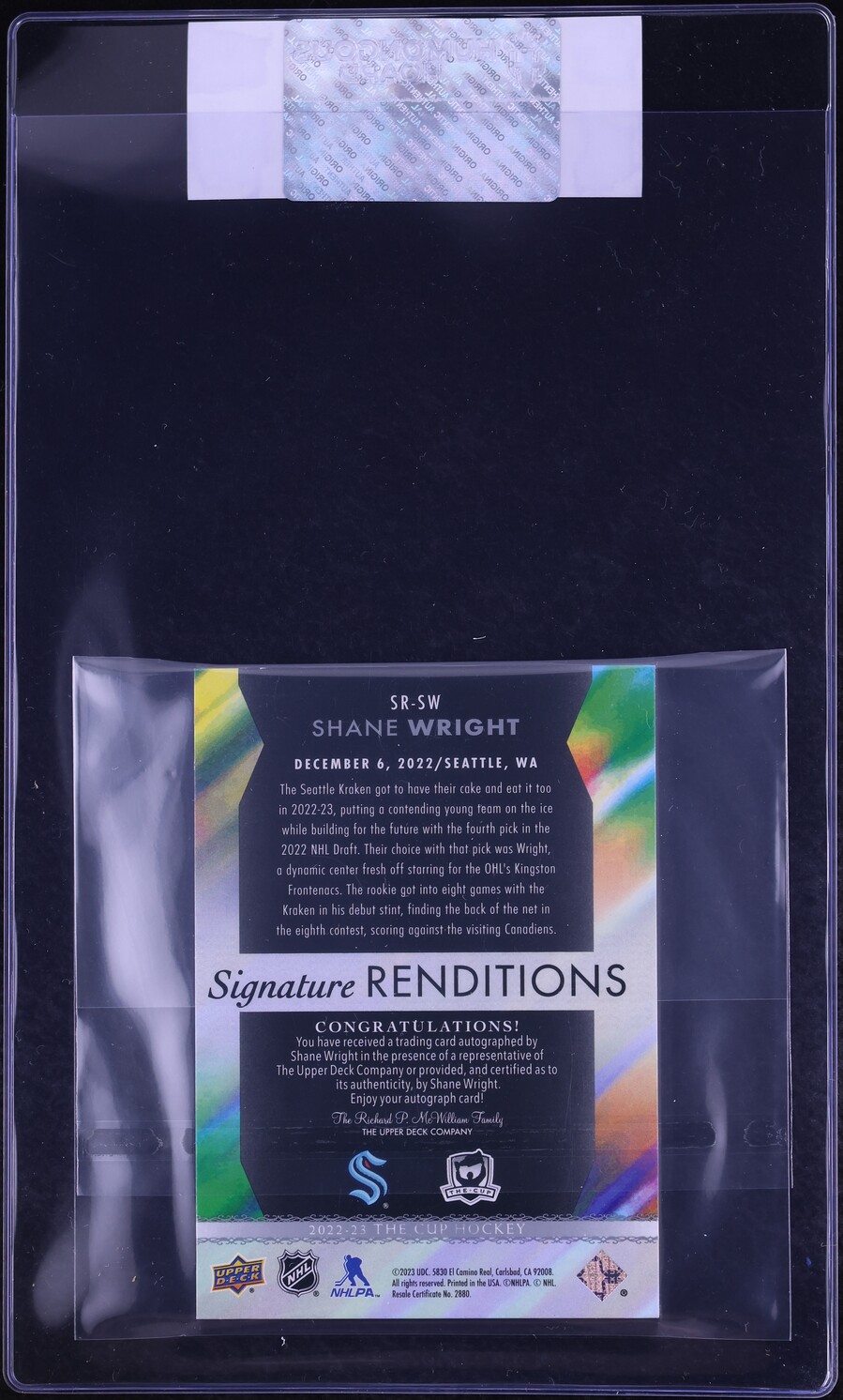 2022 Upper Deck The Cup Renditions Shane Wright AUTO #SR-SW CGC AUTH