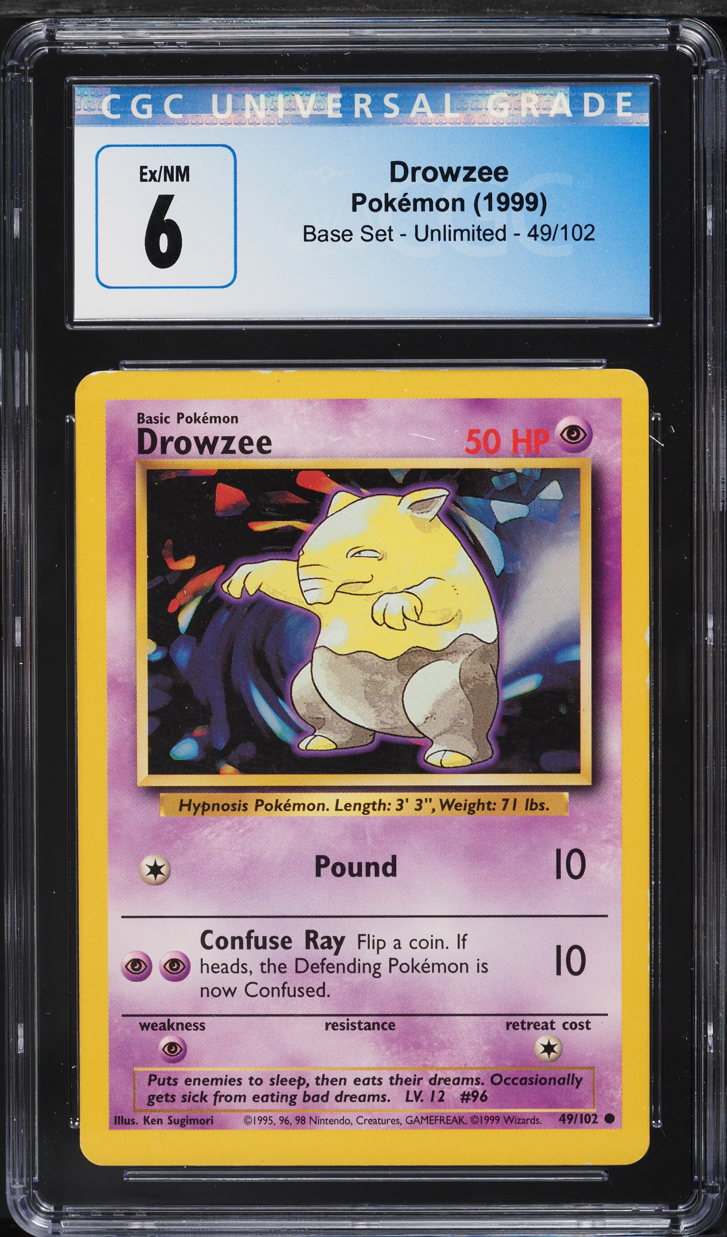 1999 Pokemon Base Set Drowzee #49 CGC 6 EXMT