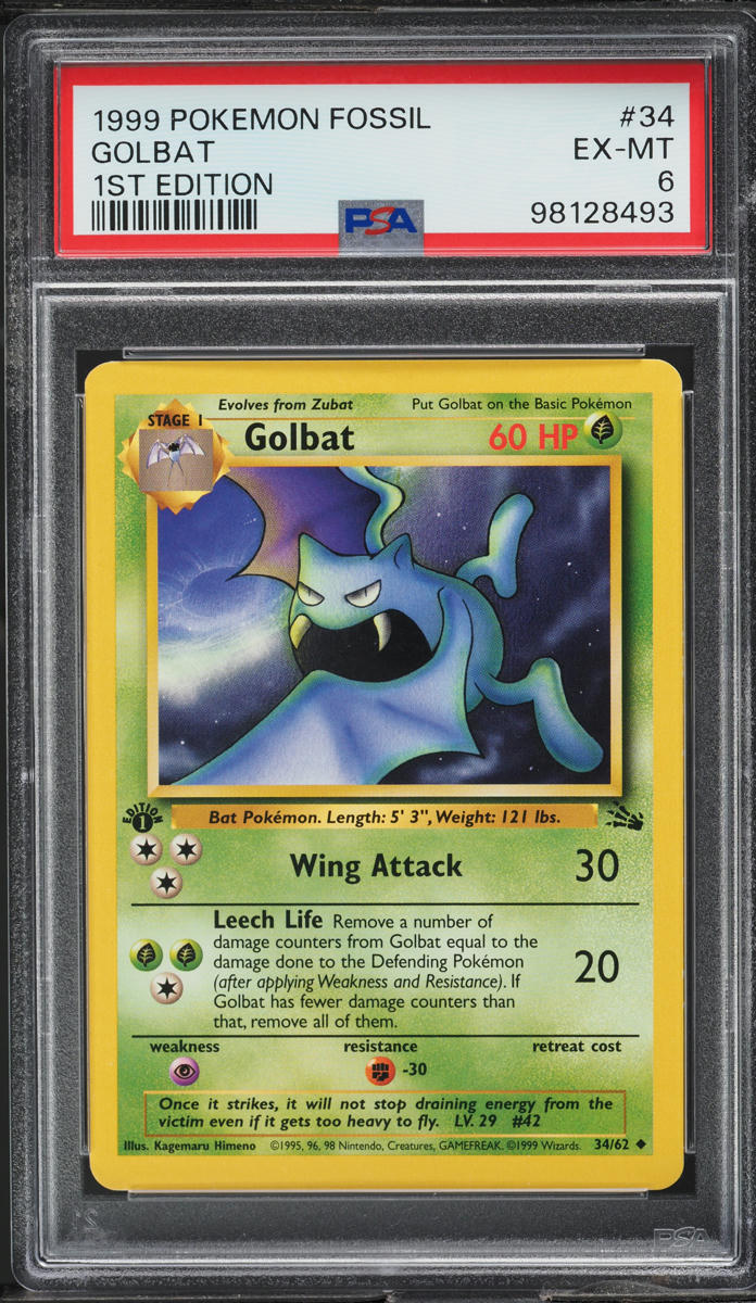 1999 Pokemon Fossil 1st Edition Golbat #34 PSA 6 EXMT