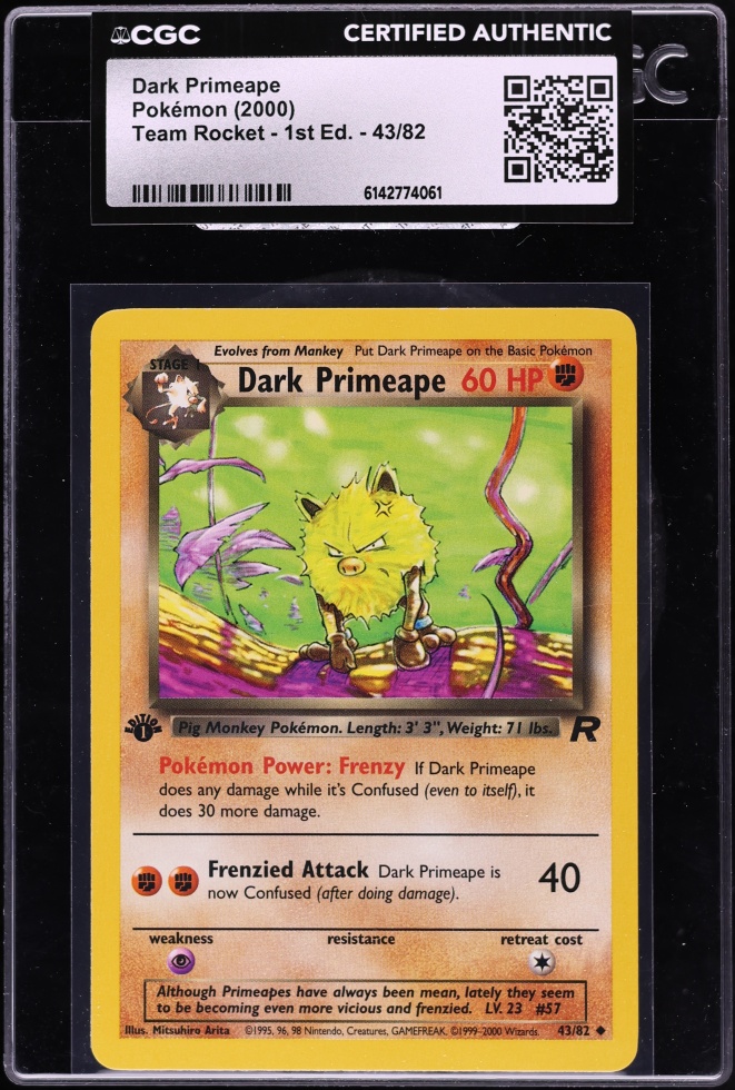 2000 Pokemon Team Rocket 1st Edition Dark Primeape #43 CGC AUTH