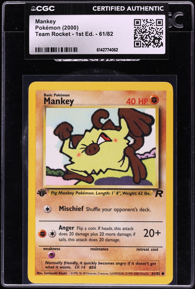 2000 Pokemon Team Rocket 1st Edition Mankey #61 CGC AUTH