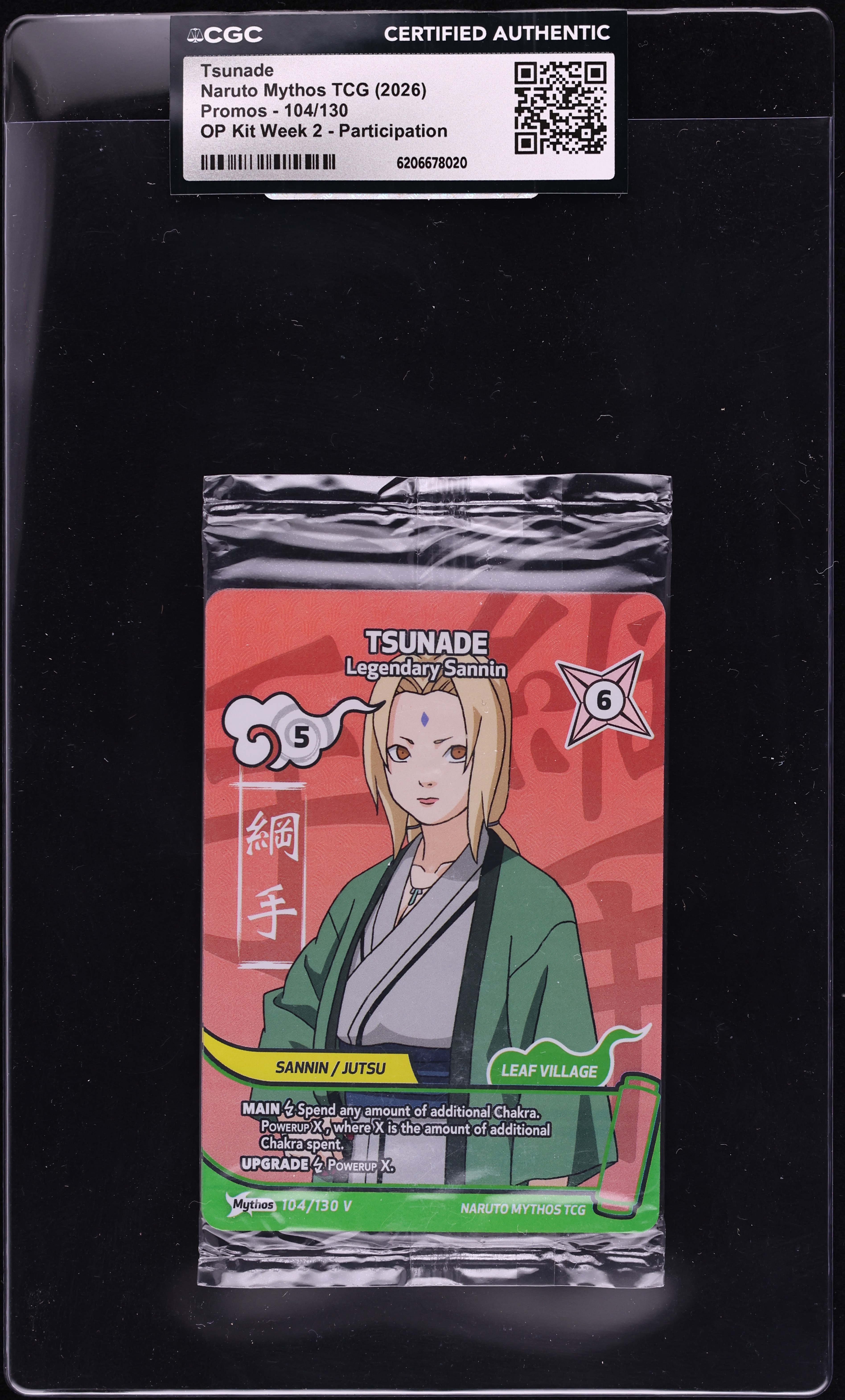 2026 Naruto Mythos TCG Promo OP Kit Week 2 Participation Tsunade #104 CGC AUTH