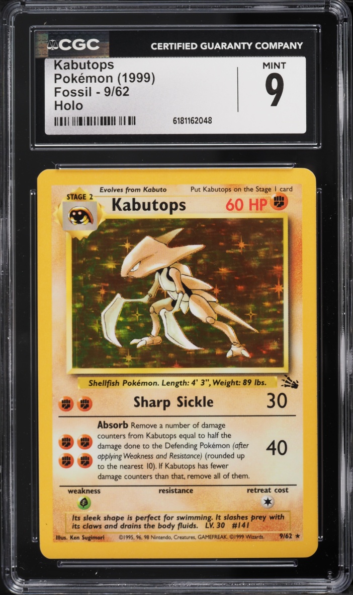 1999 Pokemon Fossil Holo Kabutops #9 CGC 9 MINT