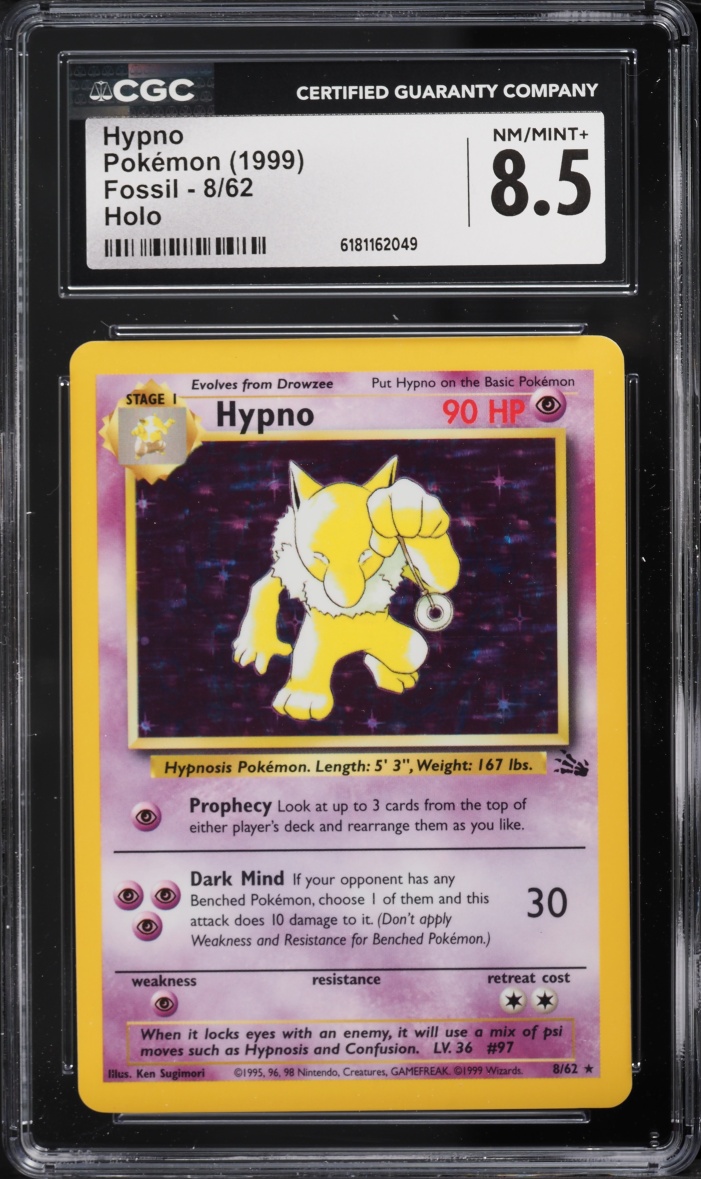 1999 Pokemon Fossil Holo Hypno #8 CGC 8.5 NM-MT+