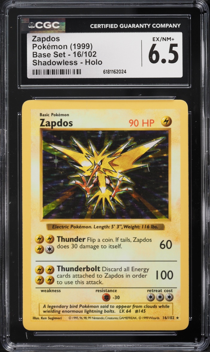 1999 Pokemon Base Set Shadowless Holo Zapdos #16 CGC 6.5 EXMT+