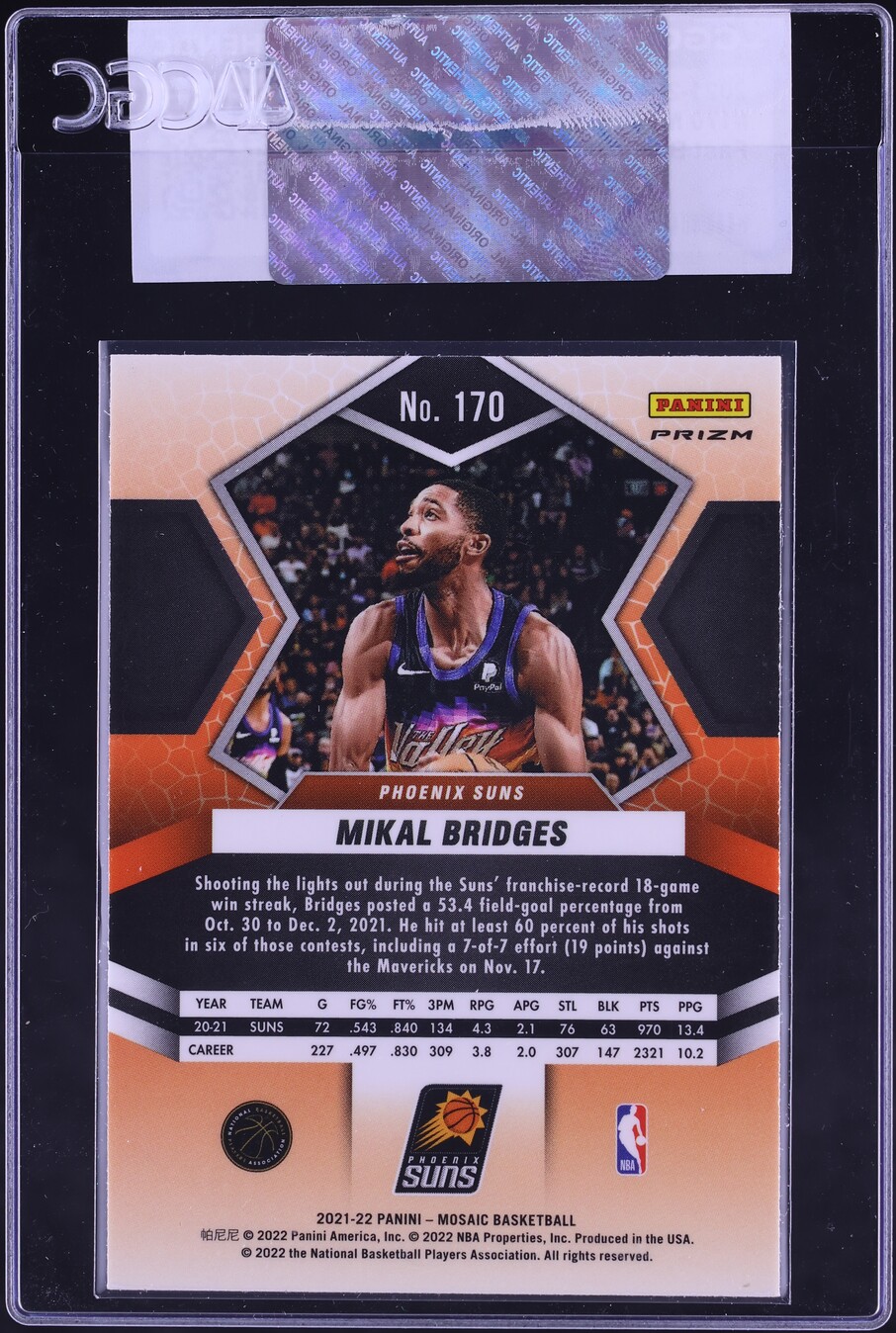 2021 Panini Mosaic Fast Break Silver Mikal Bridges #170 CGC AUTH