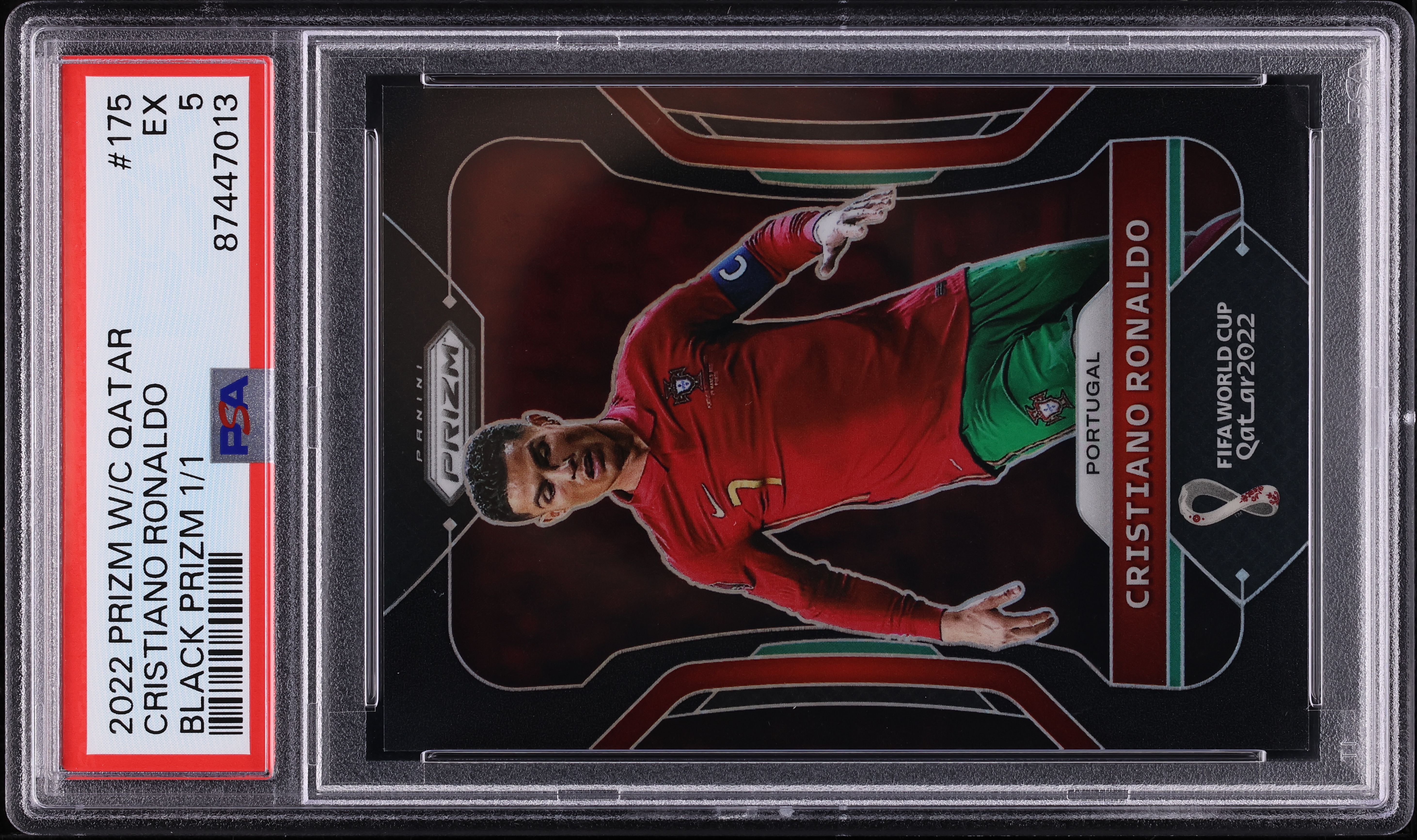 2022 Panini Prizm World Cup Qatar Black Cristiano Ronaldo 1/1 #175
